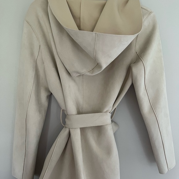 ZARA Faux Suede Hooded Jacket, Beige, Size Small - Picture 2 of 3